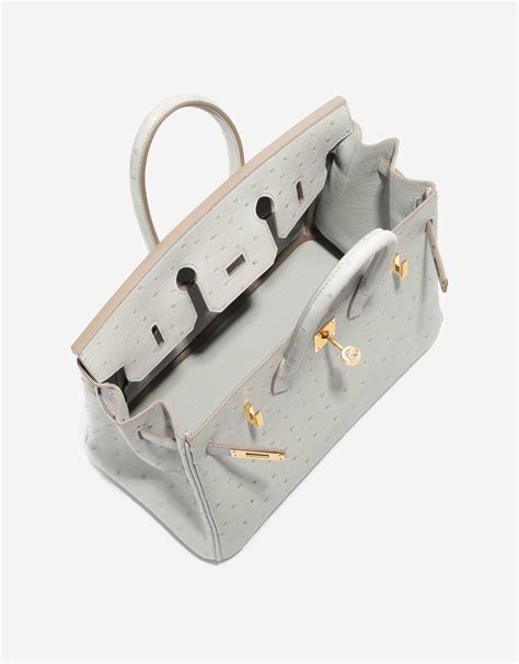 sac hermes cuir d'autruche gris